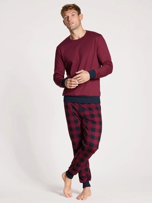 Pyjama long homme avec bords élastiques 100% Coton CALIDA "Family & Friends" 43182 - Rumba red 159 (S)