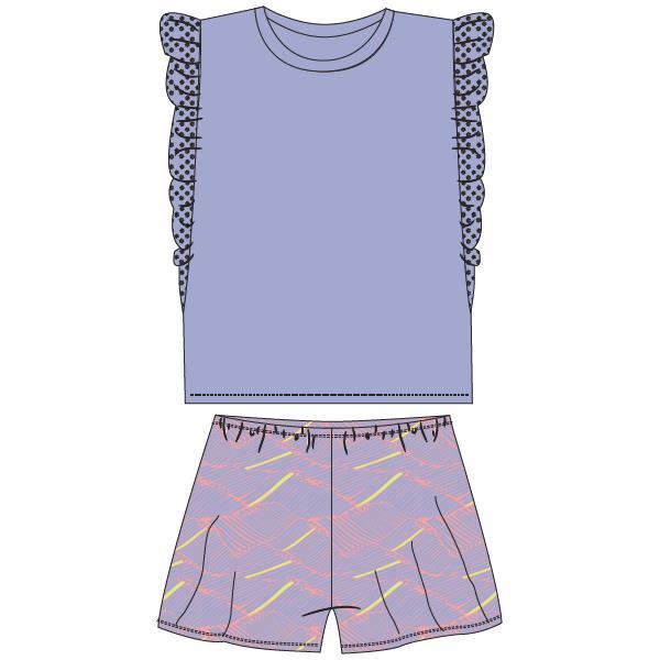 Pyjama short fille en coton WOODY 231-2-YPC-Z - Lavande 306