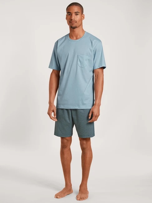 Pyjama short homme 100% coton CALIDA "Relax Imprint 2" 44084 - Tempest Blue 533 (S)