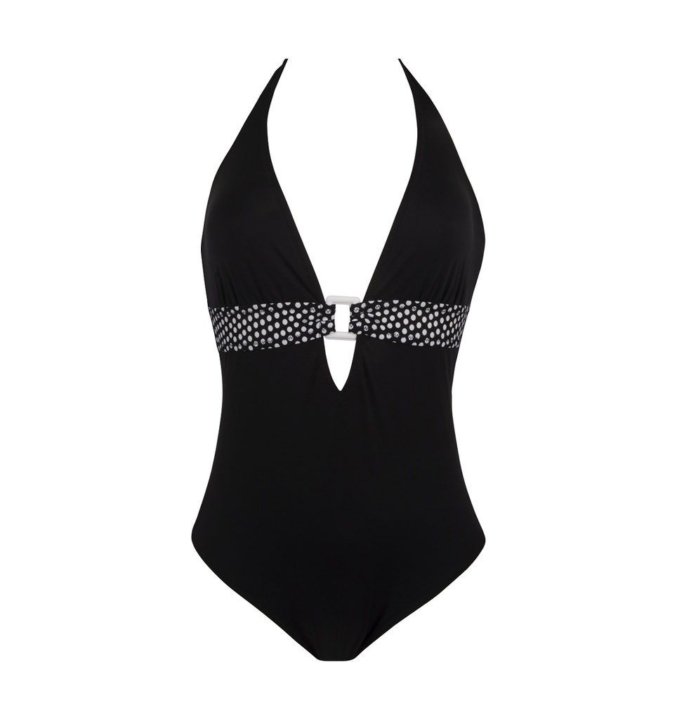 Maillot Nageur avec Maintien noué autour du cou ANTIGEL "La Muse Dolce Vita" EBB9286 - Noir Pois 12041 (2)