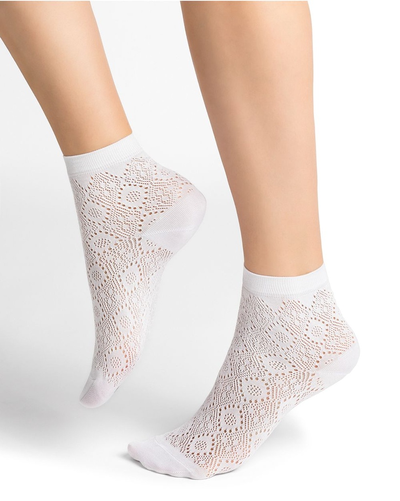 Chaussettes Dame BLEU FORET "Soie Dentelles Anglaises" FBU6332 - Neige FA4