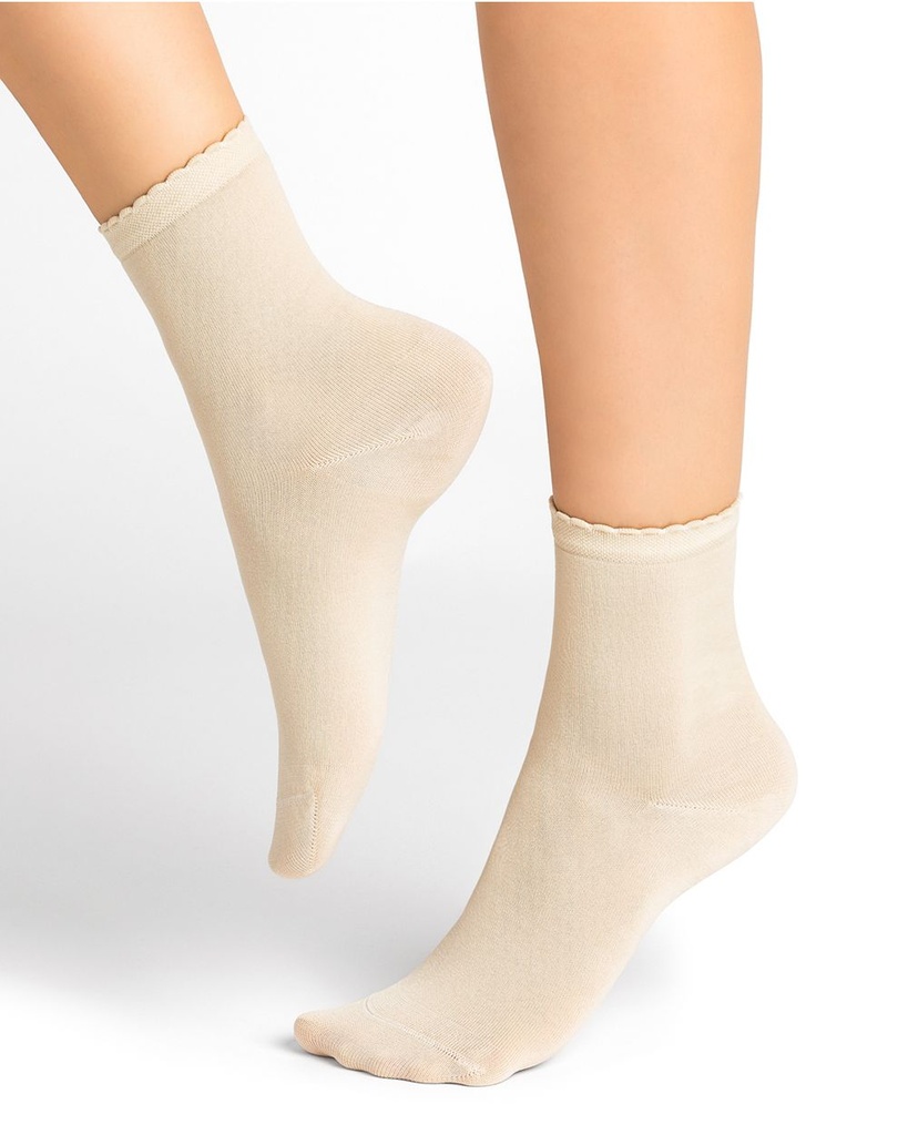 Chaussettes Dame BLEU FORET "Fil d'Ecosse Croquet" FBU6401 - Crème DP4