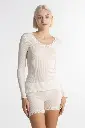 Chemisette longues manches col rond en laine & soie avec dentelle OSCALITO 3416 - Ivoire 012