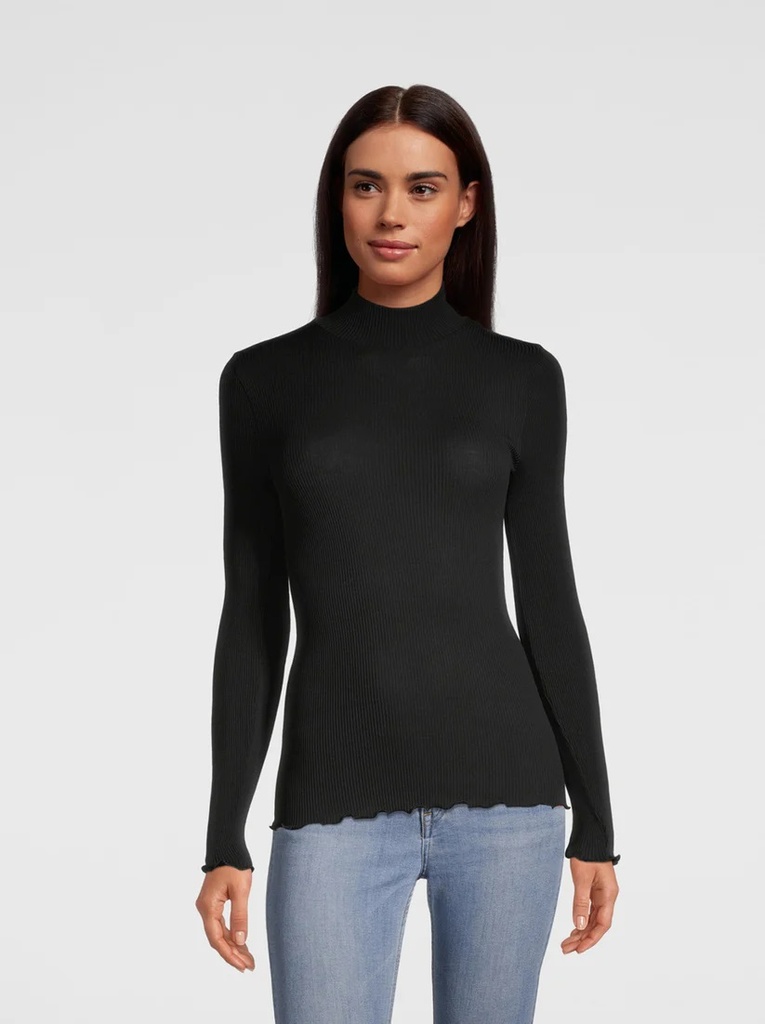 Sous pull à côte laine & soie OSCALITO 3429 - Noir 020 (2)