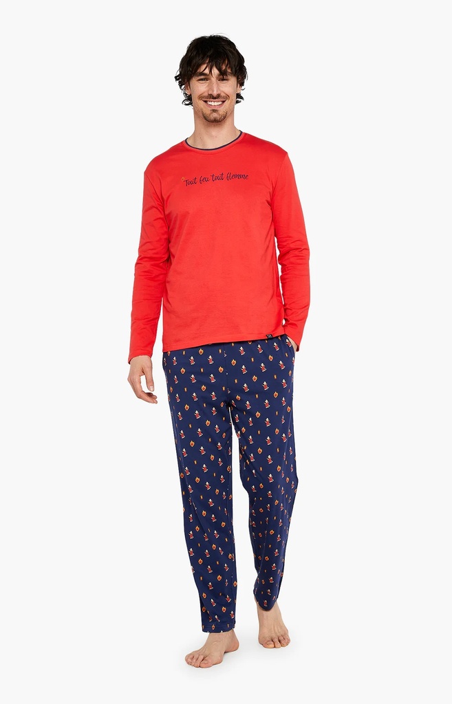 Pyjama long homme 100% coton bio ARTHUR "On Fire" ULY - Marine FIREH23 (S)