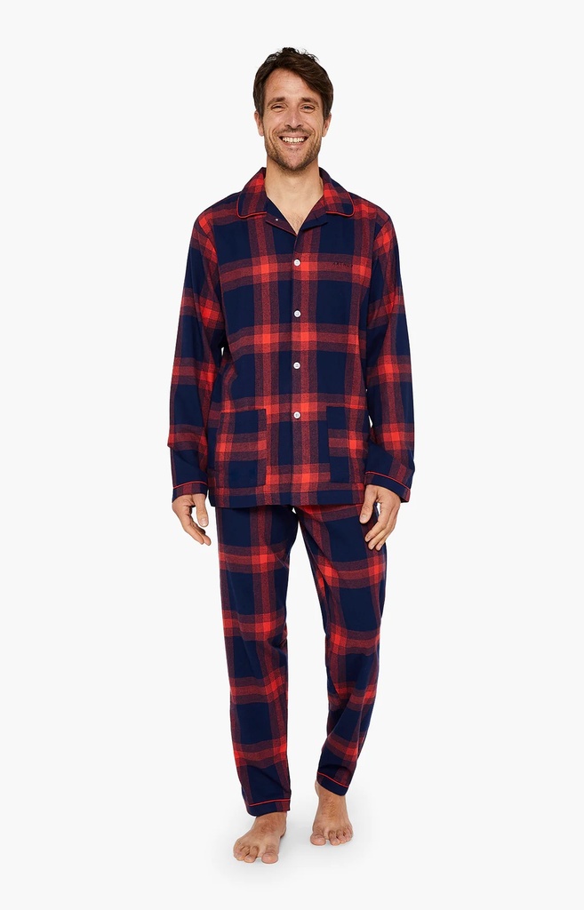Pyjama long homme boutonné en pilou ARTHUR "On Fire" PLC - Rouge TOMIH23