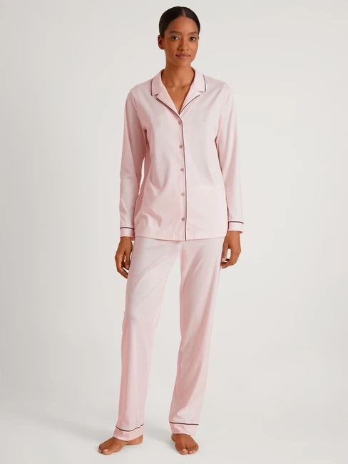 Pyjama dame long boutonné 100% coton CALIDA "Night Lovers" 43629 - Pearl Blush 072 (XS)