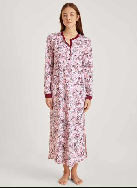 Chemise de nuit dame longues manches CALIDA "Midnight Flowers" 33256 - Mars Red 116 (S)