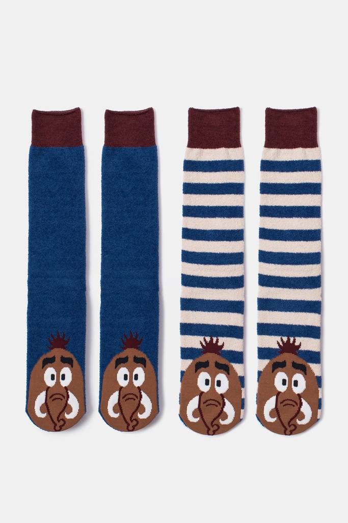 Chaussettes anti-dérapantes en grosse maille lot duo WOODY "Mammouth" 232-10-SOK-H - Brun Bleu 010