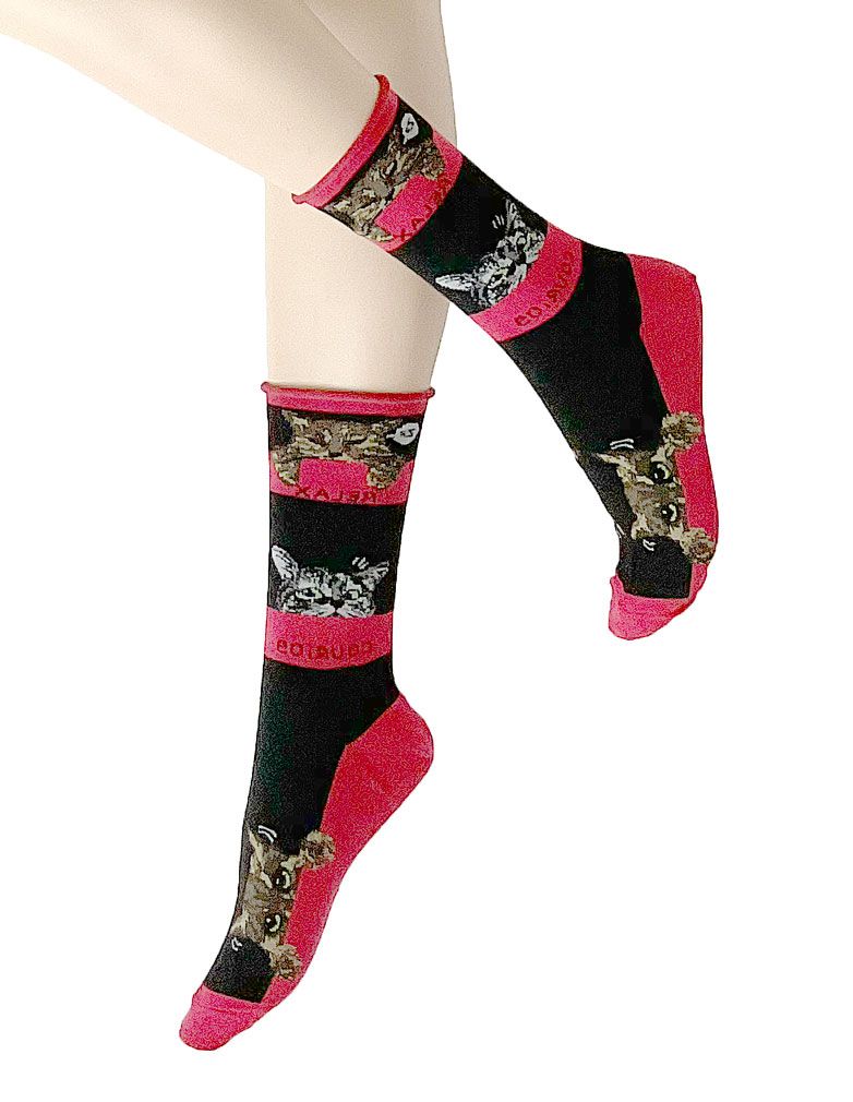 Chaussette dame CRONERT "Hello Cat" 18212 - Rouge Mix 1600