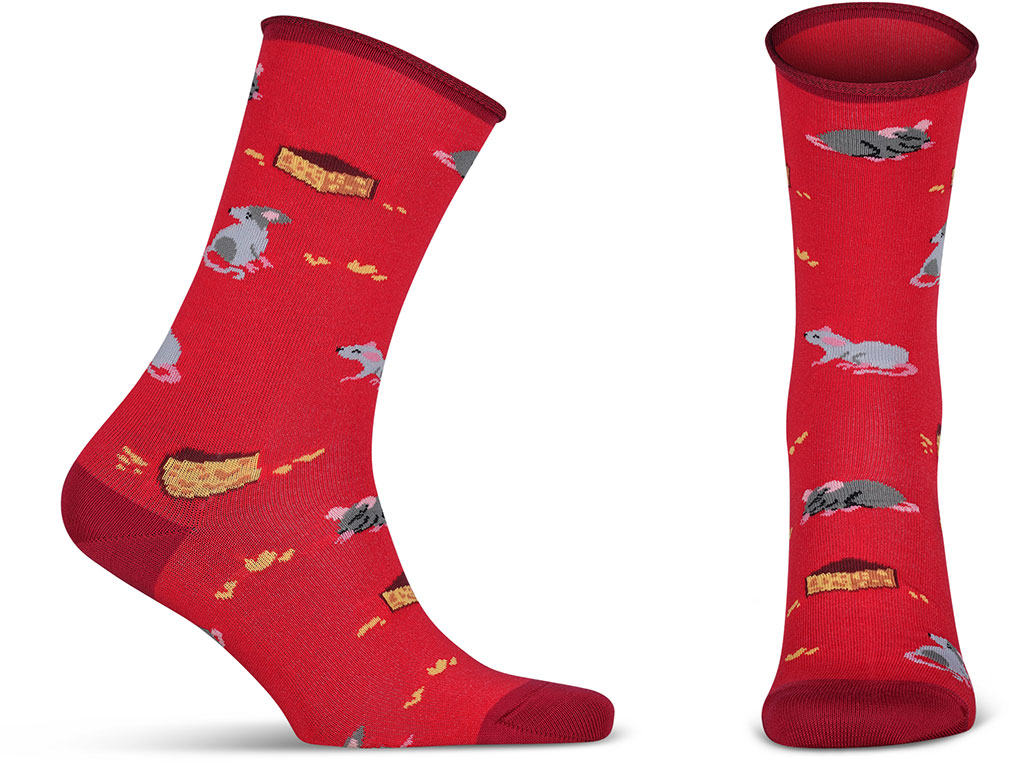 Chaussette dame CRONERT "Souris" 18466 - Rouge Mix 1603