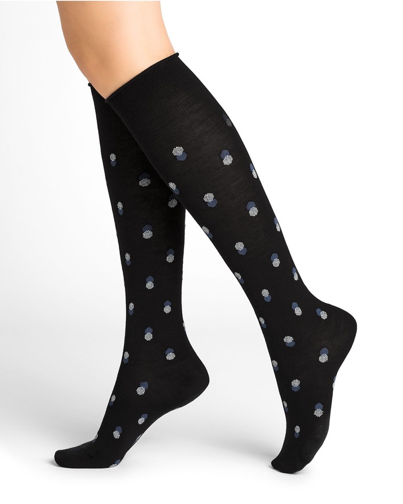 Mi-bas dame BLEU FORET "Laine Fine Pastilles Lurex" 6447 - Noir AR5