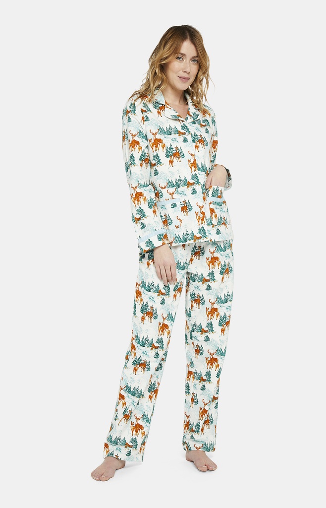 Pyjama long femme boutonné 100%coton pilou ARTHUR PPF - Blanc FAONH23 (S)