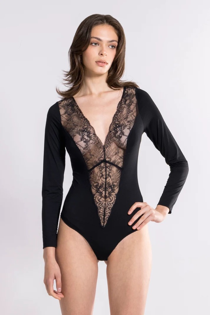 Body longues manches avec dentelle en micromodal OSCALITO 1410 - Noir 020