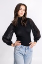 Blouse manches longues col montant laine & soie OSCALITO 6876 - Noir 020