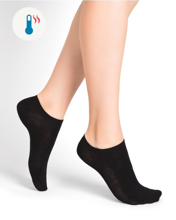 Socquettes Dame en Laine BLEU FORET "Laine fine unie" FBU6140 - Noir AR5 (36/38)