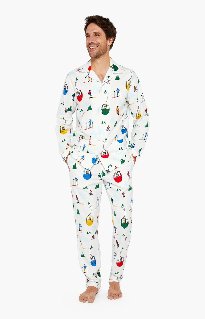 Pyjama long homme boutonné 100% coton en pilou ARTHUR PLC -  Blanc SKISH23 (M)