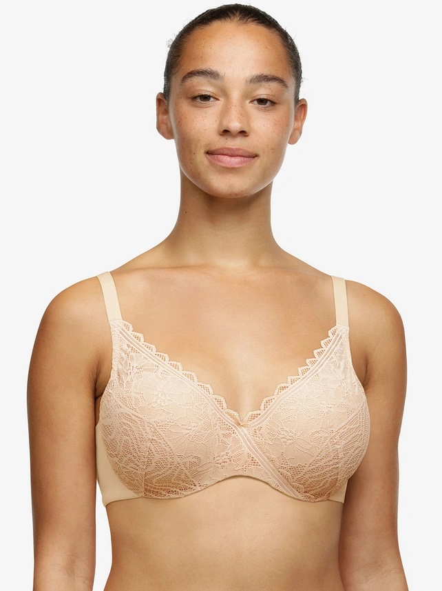 Soutien-gorge à coque memory form enveloppant CHANTELLE "Floral Touch" C94260 - Beige doré 01N