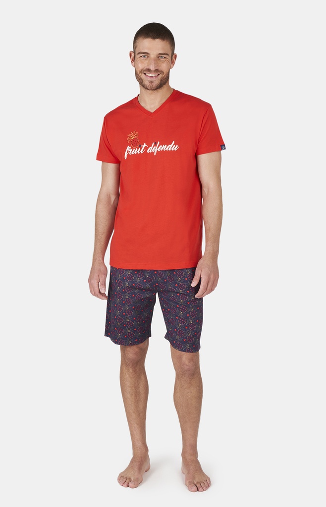 Pyjama short homme coton bio ARTHUR "Fruit Défendu" PAU - St Val Rouge Marine SVALE24