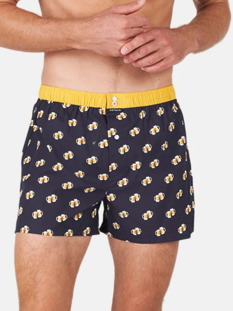 Caleçon américain homme avec maintien 100% coton bio ARTHUR "Le Club" CSP - Marine Motif Bière 1099E24 (S)