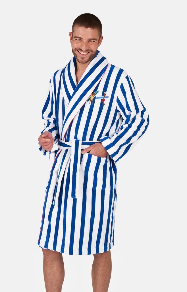 Peignoir homme velours ARTHUR "Surf" PEV - Bleu Rayé RAYE24