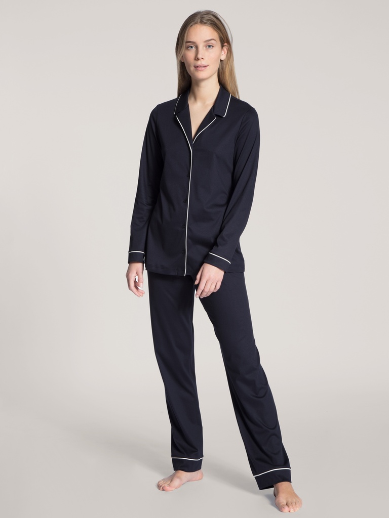 Pyjama dame long boutonné 100% coton CALIDA "Night Lovers" 43629 - Dark lapis blue 339