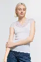 T-shirt coton col V avec dentelle OSCALITO 7124 - Blanc 010