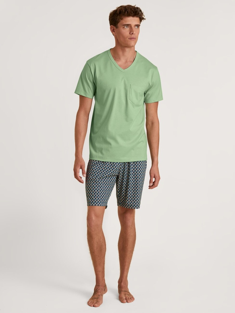 Pyjama short homme 100% coton CALIDA "Relax Imprint" 47187 - Iris Green 613