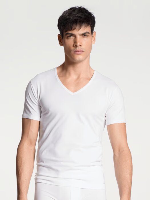 T-shirt homme courte col V manche 95% Coton CALIDA "Cotton Code" 14590 - Blanc 001