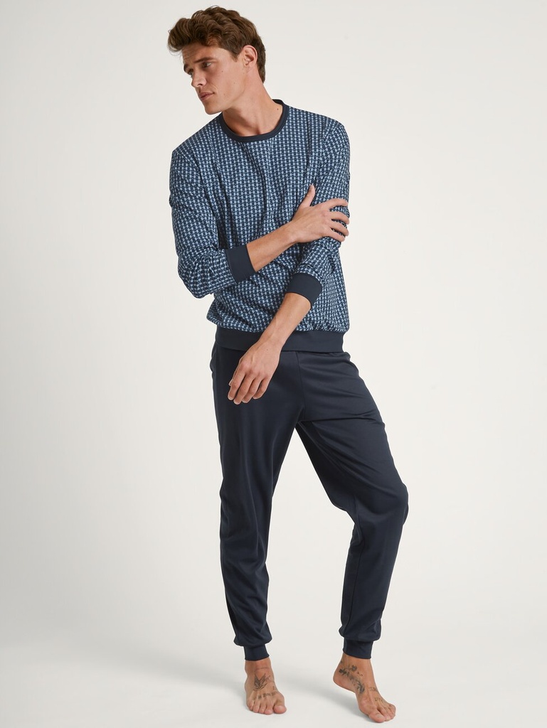 Pyjama long homme avec bords élastiques 100% coton CALIDA "Relax Streamline" 46387 - Dark Sapphire 79