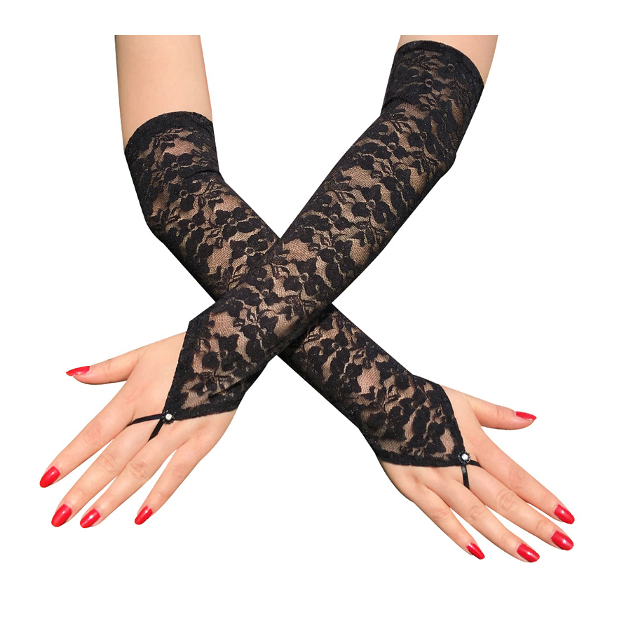 Mitaines avec motif floral extra long CROSSGEARX "Nessa" - Noir 001 