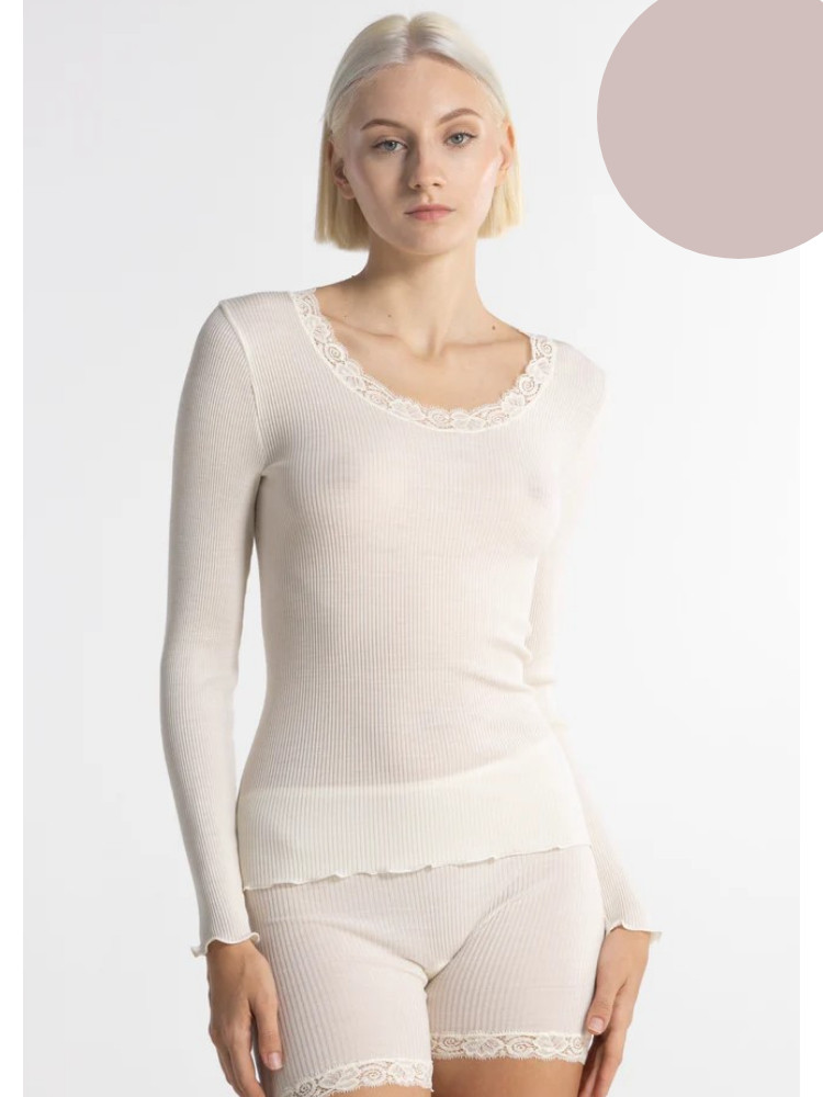 Chemisette longues manches col rond enlaine & soie avec dentelle OSCALITO 3416 - Taupe Clair 385