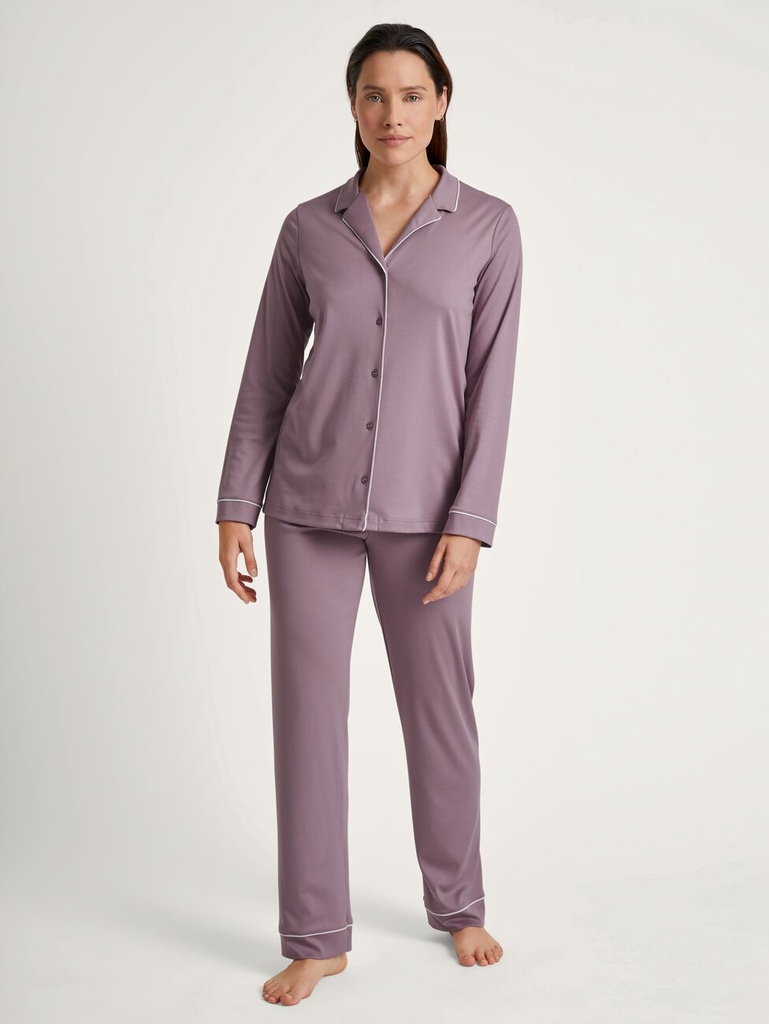 Pyjama dame long boutonné 100% coton CALIDA "Night Lovers" 43629 - Elderberry 342 (XS)