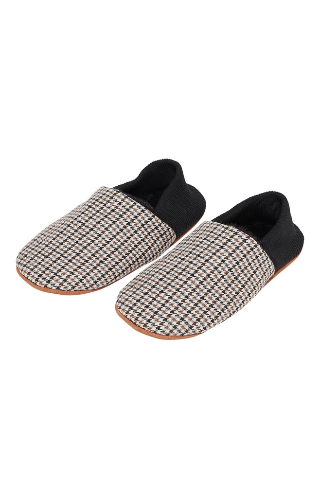 Pantoufles Chaussons Cuir et Laine ARTHUR "Carreaux" SWO - Gris WOOLH24