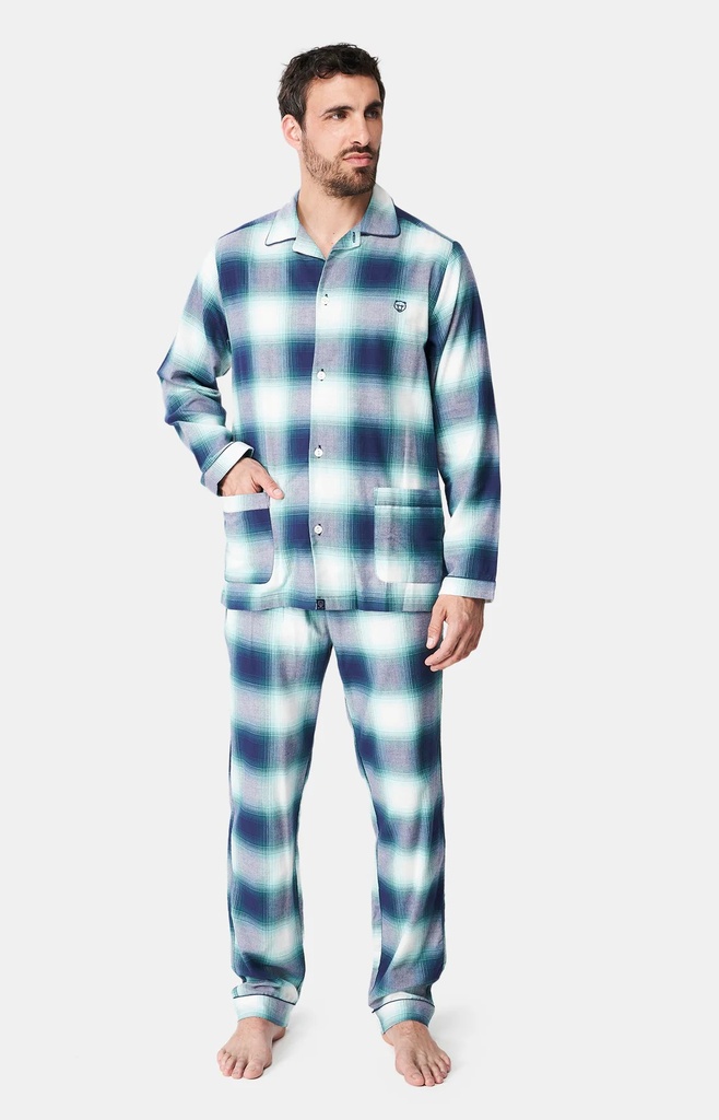Pyjama long homme boutonné 100% coton Pilou ARTHUR "Liam" PLC - Marine LIAMH24