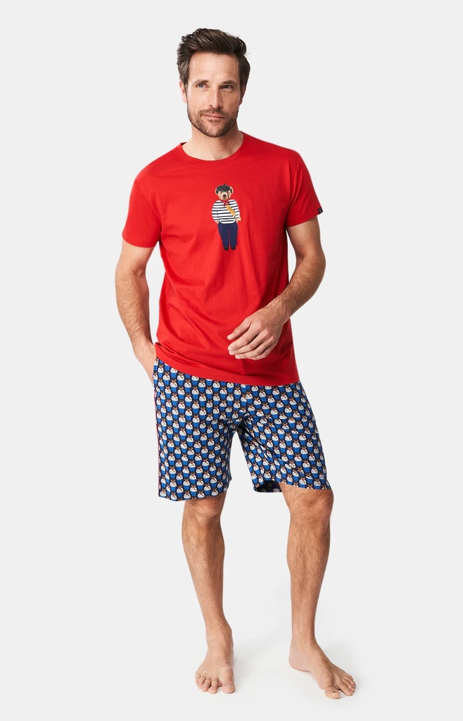 Pyjama short homme 100% coton bio ARTHUR "Teddy In Paris" PAU - Marine EMILH24