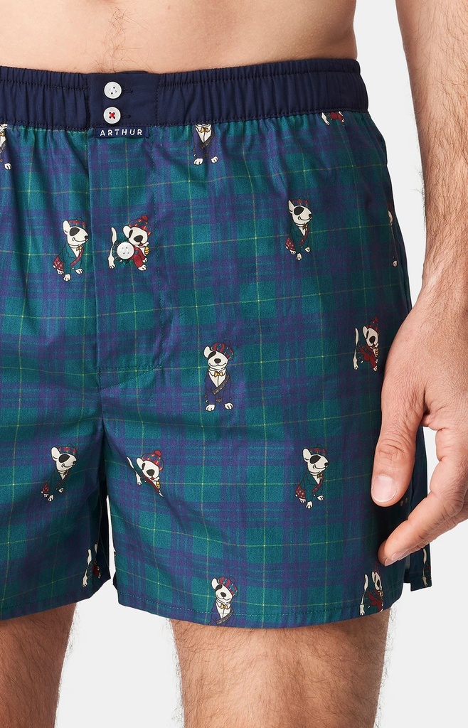 Caleçon américain homme avec maintien 100% coton bio ARTHUR "Le Club" CSP - Vert Dogs 1119H24 (S)
