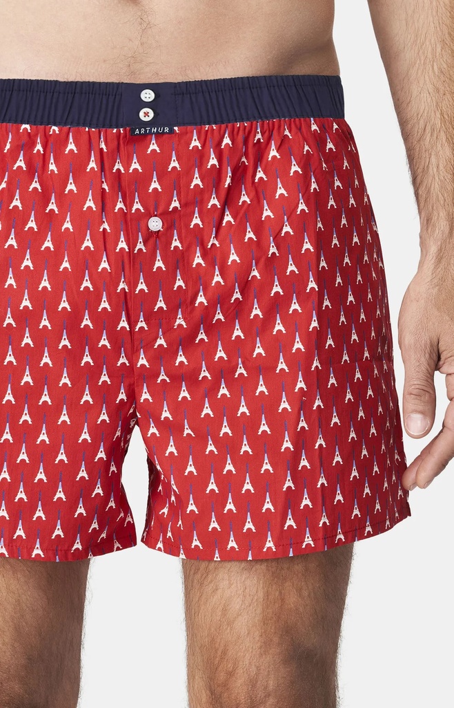 Caleçon américain homme avec maintien 100% coton bio ARTHUR "Le Club" CSP - Rouge Tour Eiffel 1114H24