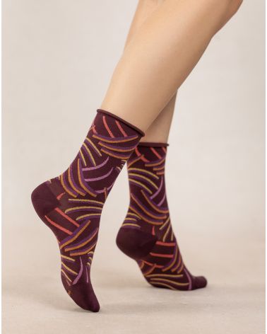Chaussettes dame Veloutées Coton BLEU FORET "Griffes" FBU6494 - Prune CV6