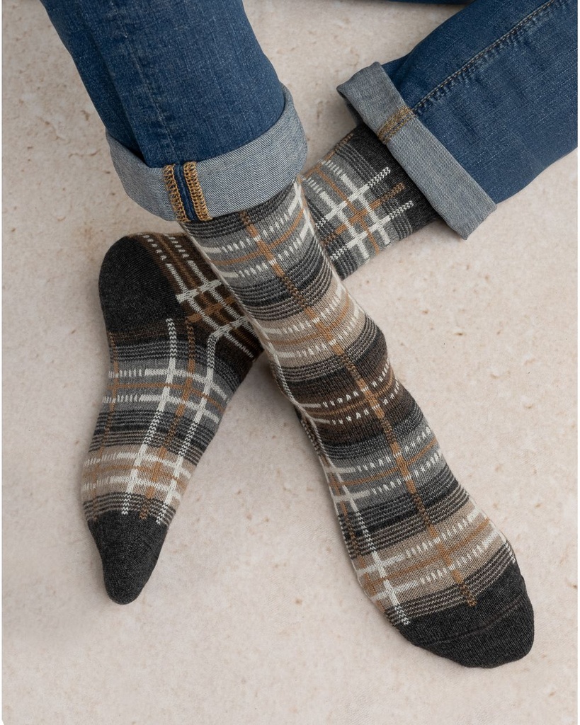 Chaussettes homme Laine & Cachemire BLEU FORET "Ecossais" HBU7049 - Anthracite T8H