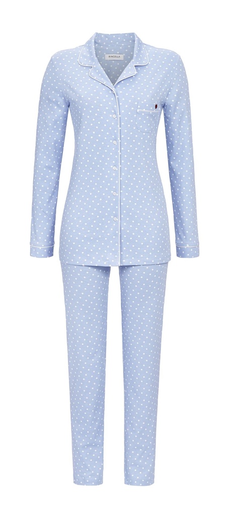 Pyjama long dame avec haut boutonné 100% coton RINGELLA "Classique à la Mode" 4511231 - Bleu 235