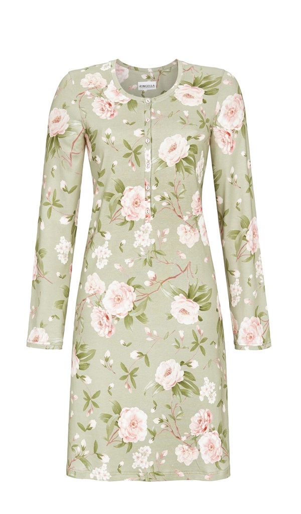 Chemise de nuit avec patte de boutonnage Coton&Modal RINGELLA "Modèle de rose romantique" 4511041 - Vert 563