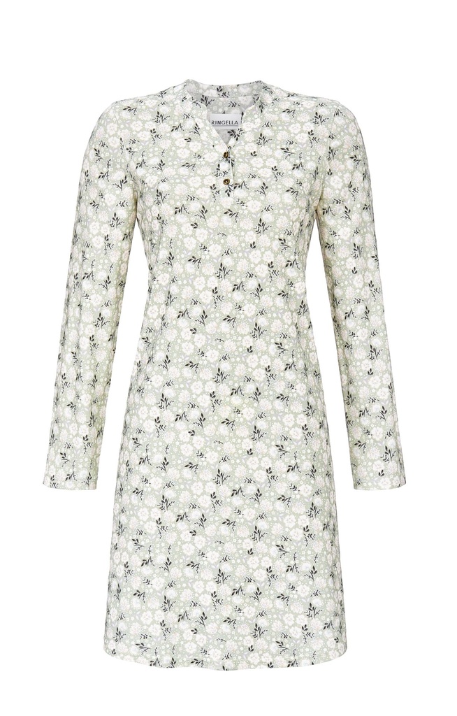Chemise de nuit avec patte de boutonnage 100% coton RINGELLA "Fleurs d'hiver" 4561011 - Vert 565 (38)