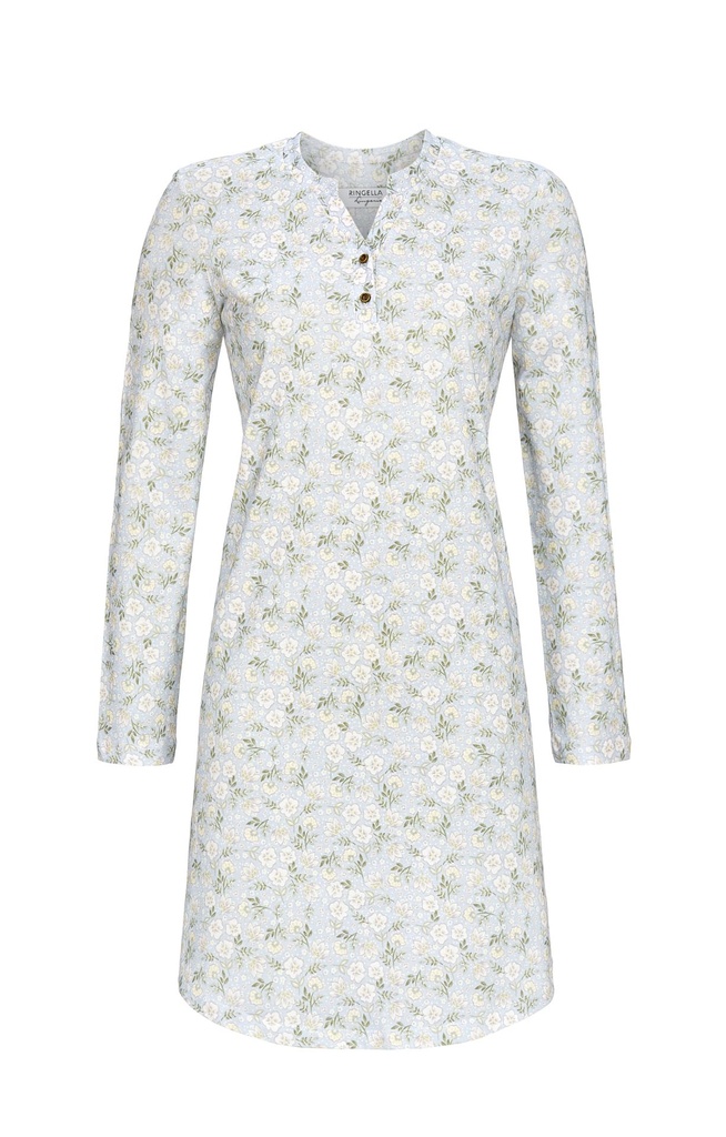 Chemise de nuit avec patte de boutonnage 100% coton RINGELLA "Fleurs d'hiver" 4561011 - Bleu 220