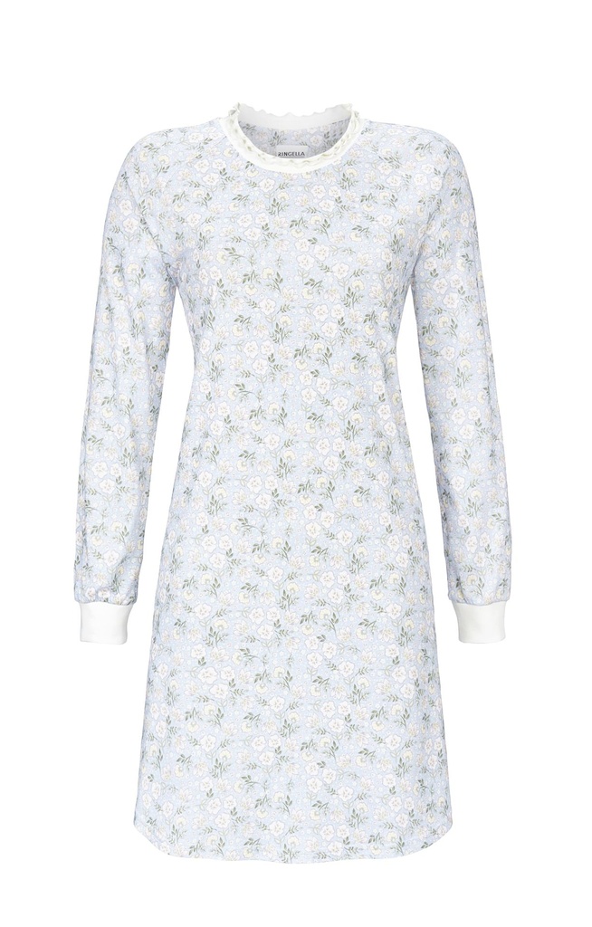 Chemise de nuit 100% coton 95cm RINGELLA "Fleurs d'hiver" 4561010 - Bleu 220 (38)