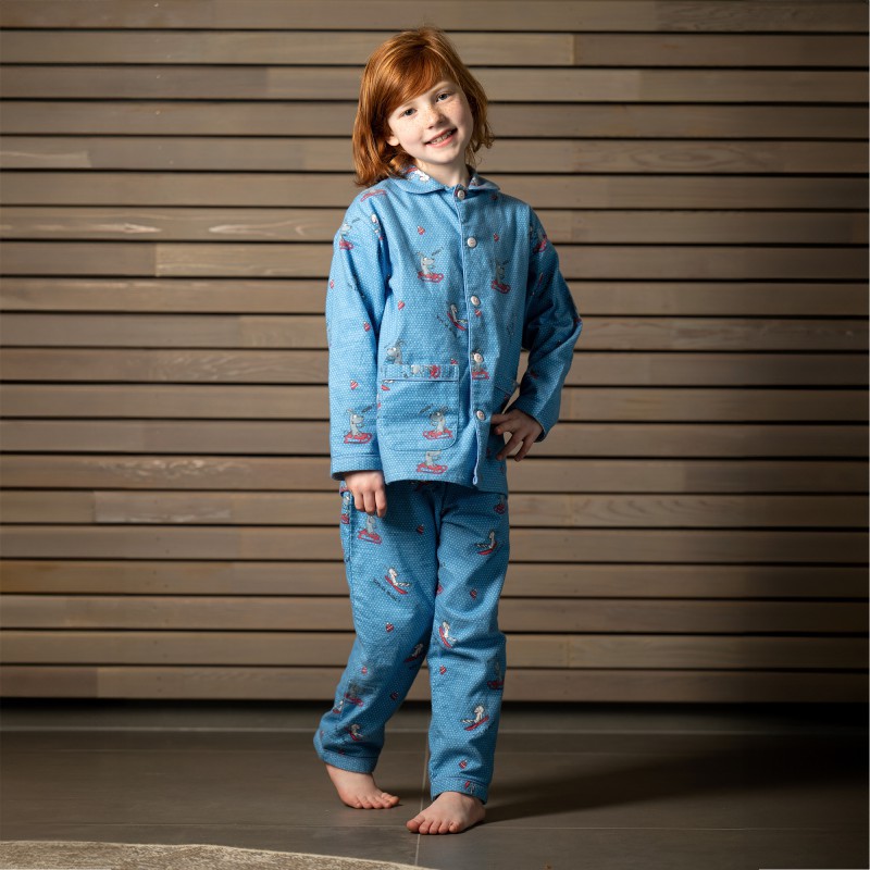 Pyjama enfant en flanelle JUSQU'AU LEVER DU JOUR "La Glisse" 24HPLG - Bleu (2ANS)