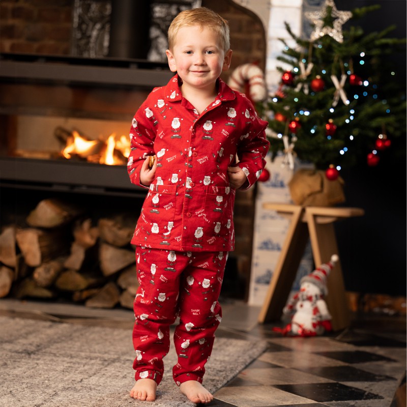 Pyjama enfant en flanelle JUSQU'AU LEVER DU JOUR "Joyeux Noël" 24HPP - Rouge (2ANS)