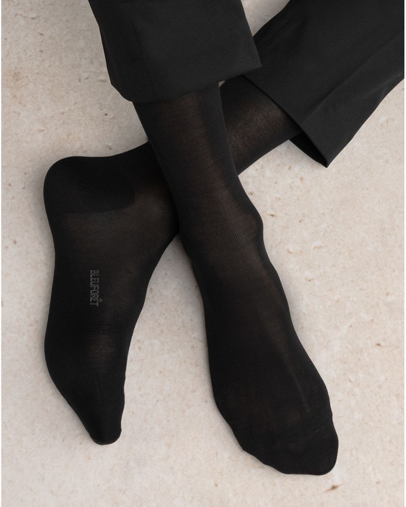 Chaussettes homme BLEU FORET "Soie Unie" FBU2045 - Noir AR5