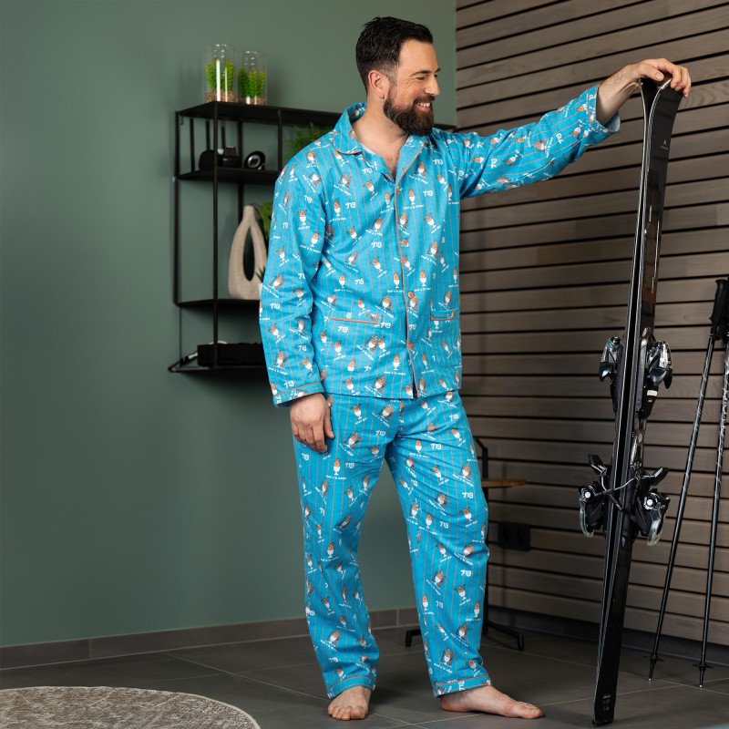 Pyjama adulte en flanelle JUSQU'AU LEVER DU JOUR "Oeuf à la neige" 24HP719 - Bleu