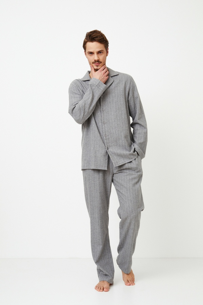 Pyjama long homme boutonné 100% coton ARUELLE "Carl" W24-AR-CARL-PL - Gris